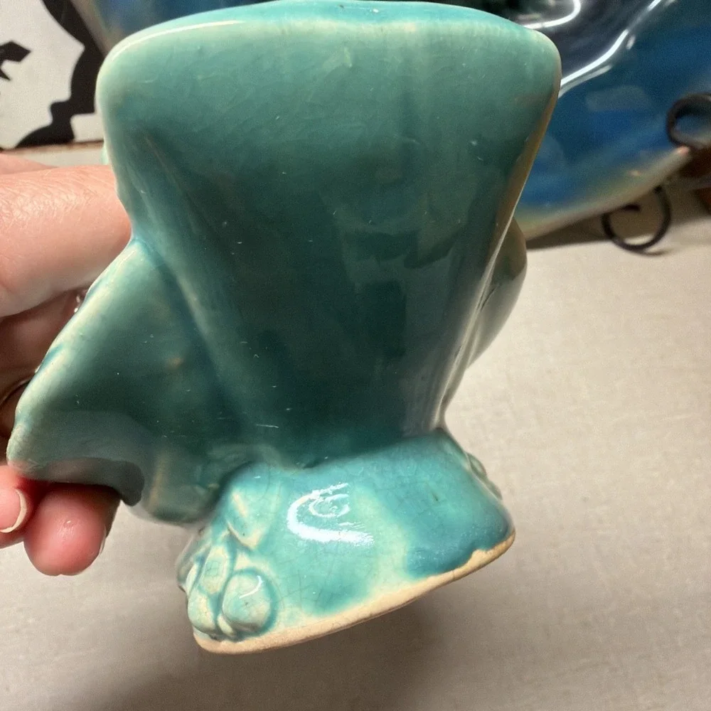 Vintage McCoy Singing Bird Planter Turquoise Blue 4.5x4.5 🐦🪺
